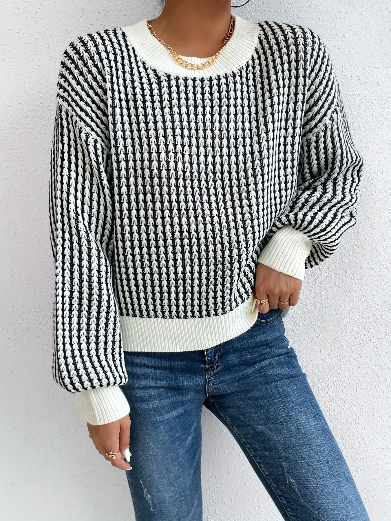 vlovelaw  vlovelaw  Long Sleeve Sweater, Crew Neck Casual Sweater For Fall & Winter, Women's Clothing