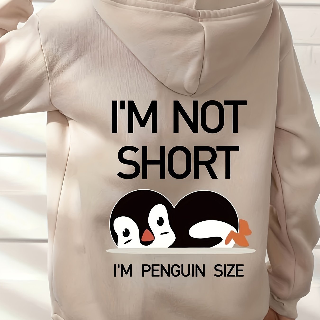 vlovelaw  Penguin Graphic Casual Sports Hooded Sweatshirts, Animal Print Drawstring Hoodies With Front Pocket, Women's Sporty Sweatshirts