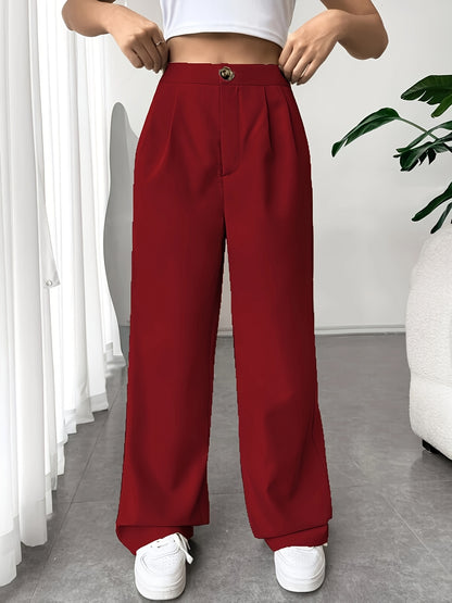 Solid Pleated Wide Leg Pants, Elegant High Waist Long Length Pants, Women's Clothing