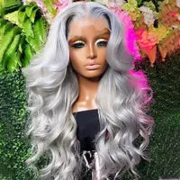 Medium Bob Wigs for Women Human Hair Lace Frontal Wig Ash White Blonde Grey Highlights Colored Wig 13x4 HD Glueless Wavy Synthetic Wig