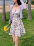 vlovelaw  Floral Print Ruched Cami Dress, Elegant Sleeveless Aline Ruffle Hem Dress For Spring & Summer, Women's Clothing
