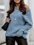 vlovelaw  Solid Boat Neck Pullover Sweater, Casual Long Sleeve Loose Sweater, Women's Clothing