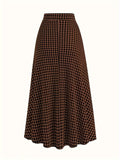 vlovelaw  Houndstooth Print High Waist Skirt, Elegant A-line Maxi Dress, Women's Clothing