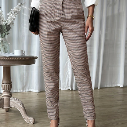 Plaid Print Tapered Leg Pants, Casual High Waist Pants For Spring & Fall, Women's Clothing