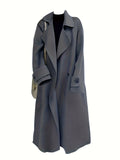 vlovelaw Solid Lapel Loose Elegant Overcoat, Versatile Long Sleeve Outwear For Fall & Winter, Women's Clothing