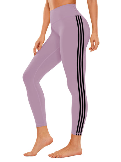 vlovelaw  White Side Stripes Print Sporty Pants, Slim Fit High Waist Tummy Control Yoga Pants, Women's Activewear