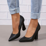 Elegant Slip-On Pointed Toe Pumps - Ultra-High Flared Heel, Chic Faux Leather for Office & Formal Attire