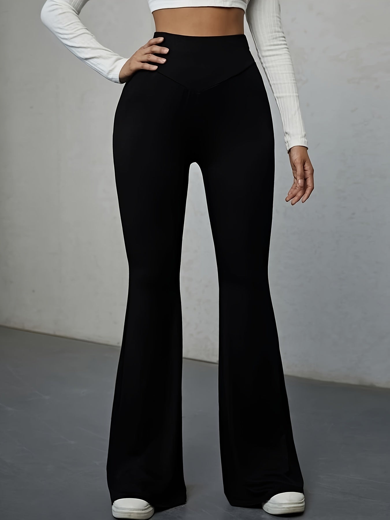 vlovelaw Solid High Waist Pants, Elegant Flare Leg Pants, Women's Clothing