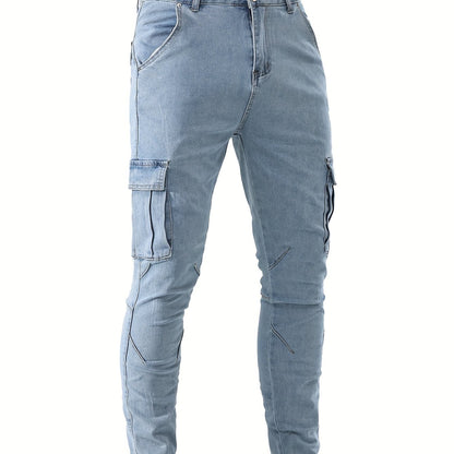 vlovelawMen's Flap Pocket Cargo Jeans, Casual Street Style Denim Pants