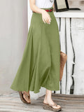 vlovelaw Plus Size Casual Skirt, Women's Plus Solid Stitching High Rise Swing Maxi Skirt Without Belt