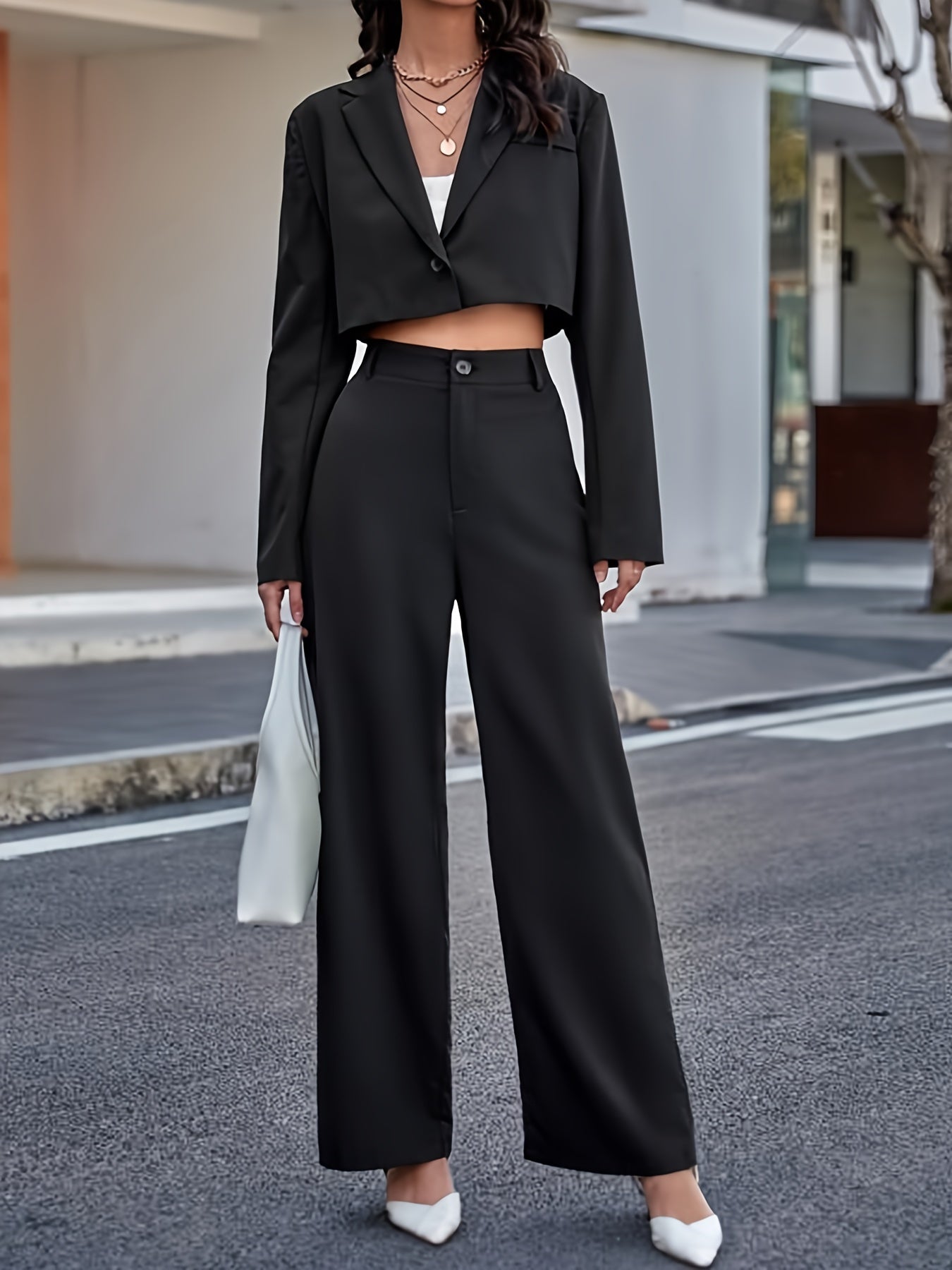 vlovelaw  Solid High Waist Pants, Elegant Wide Leg Pants, Women's Clothing