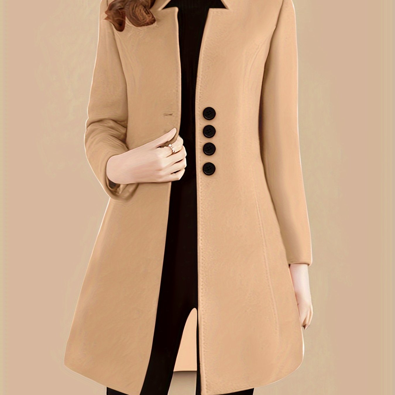 vlovelaw  Single Breasted Solid Coat, Elegant Long Sleeve Versatile Outerwear, Women's Clothing