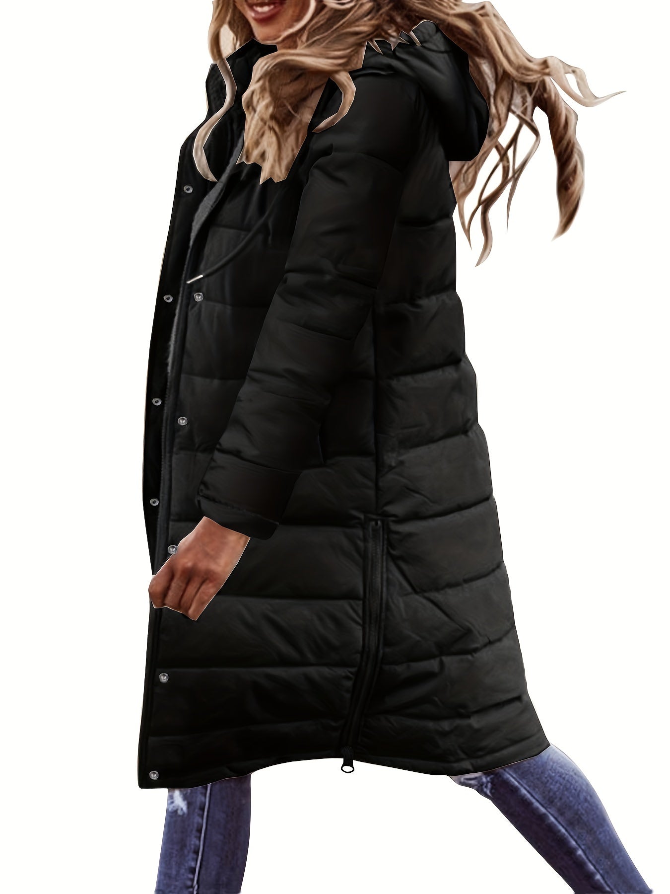 vlovelaw  Button Front Hoodie Puffy Coat, Casual Long Sleeve Warm Outwear For Winter, Women's Clothing