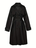 vlovelaw  Double Breasted Trench Coat, Casual Lapel Long Sleeve Outerwear, Women's Clothing