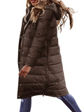 vlovelaw  Button Front Hoodie Puffy Coat, Casual Long Sleeve Warm Outwear For Winter, Women's Clothing