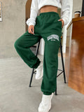 Letter Print Elastic Waist Jogger Sweatpants, Casual Slant Pocket Pants, Women's Clothing