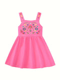 Adorable Girls Floral Embroidered Sundress - Soft Cotton for Summer Holidays, Perfect for Casual Outings and Vacation Fun