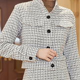 Plaid Button Front Fall & Winter Jacket, Elegant Long Sleeve Outerwear, Women's Clothing