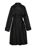 vlovelaw  Plus Size Casual Coat, Women's Plus Solid Long Sleeve Lapel Collar Double Button Buckle Overcoat With Belt