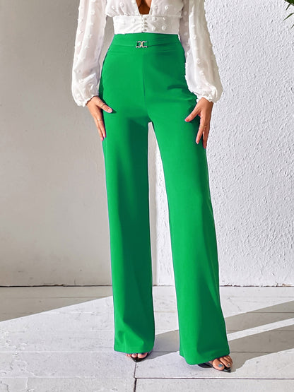 vlovelaw High Waist Tailored Pants, Elegant Solid Wide Leg Work Office Pants For Spring & Summer, Women's Clothing