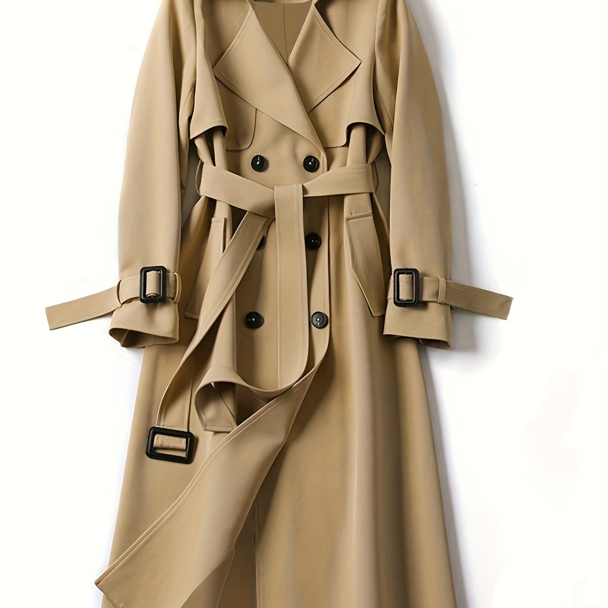 vlovelaw  Double Breasted Trench Coat, Casual Lapel Long Sleeve Outerwear, Women's Clothing