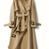 vlovelaw  Double Breasted Trench Coat, Casual Lapel Long Sleeve Outerwear, Women's Clothing