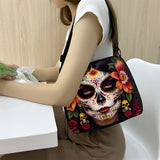 Trendy Skull Print Crossbody Bag - Stylish Casual Design with Secure Phone & Wallet Compartments - Perfect for Fashion-Conscious Travelers