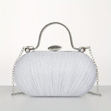 Sparkling Ruffled Clutch Bag - Shiny Top Ring Handle for Elegant Evening Wear - Perfect for Weddings, Parties, and Festivals