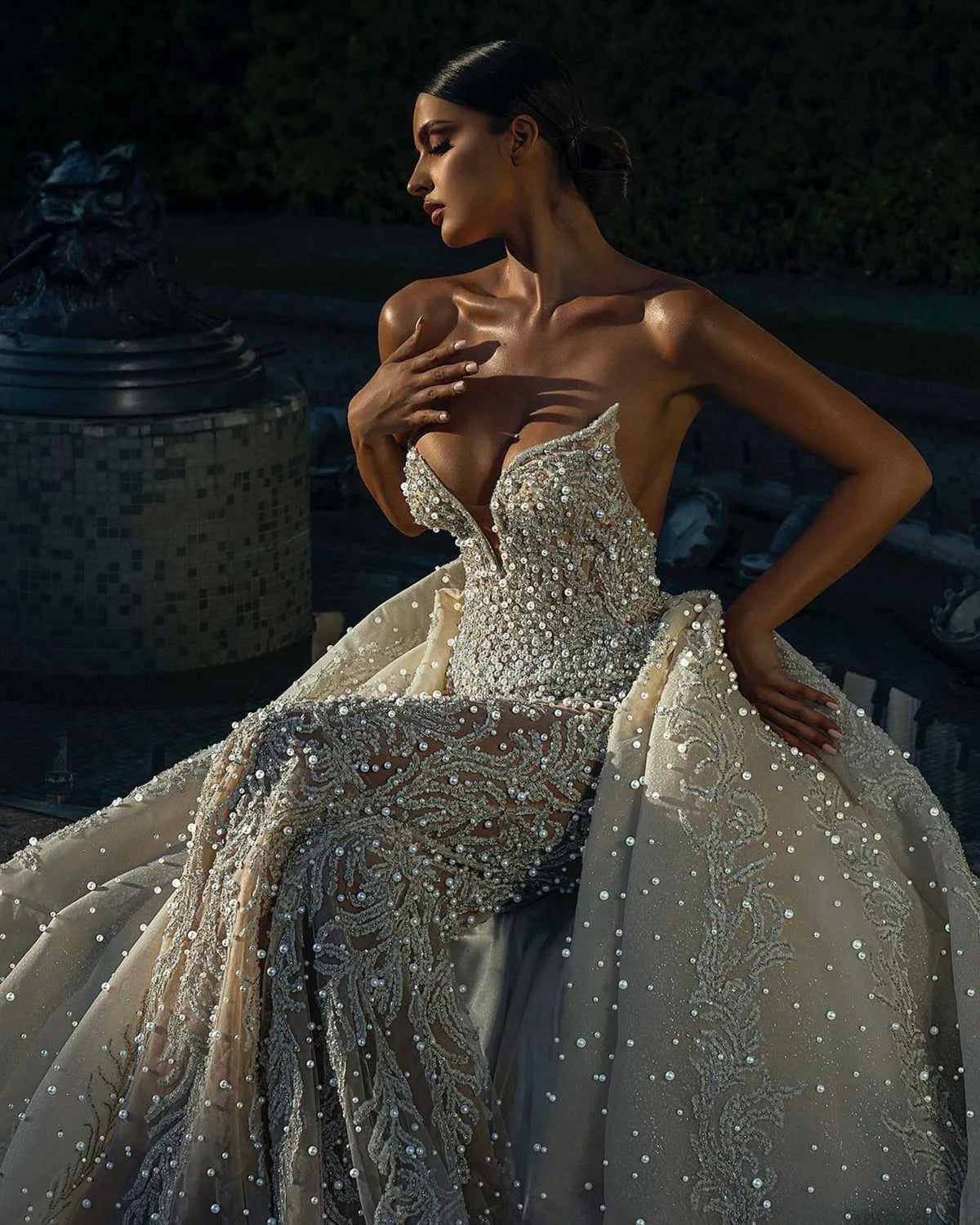 Gorgeous Mermaid Wedding Dresses Pearls Appliques Sweetheart Detachable Train Backless Designer Custom Made Plus Size Bridal Gown Vestidos De Novia