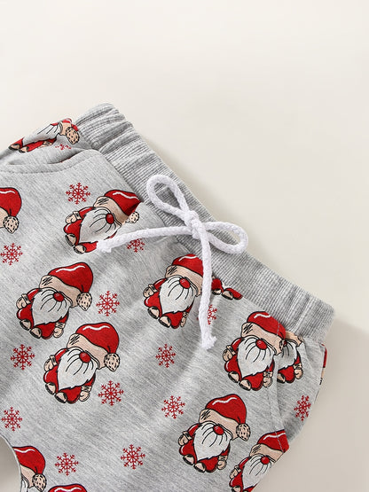 Christmas Baby Boys Cute Allover Santa Claus Print Long Sleeve Sweatshirt Pullover & Long Pants 2pcs Outfit Clothes, Outdoor Cloth