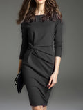 Twist Solid Dress, Elegant Long Sleeve Bodycon Party Dress, Women's Clothing