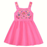 Adorable Girls Floral Embroidered Sundress - Soft Cotton for Summer Holidays, Perfect for Casual Outings and Vacation Fun