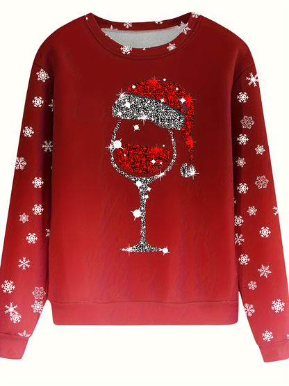 vlovelaw  Christmas Snowflake Print Crew Neck Sweatshirt, Long Sleeve Casual Sports Pullover Top, Women's Clothing