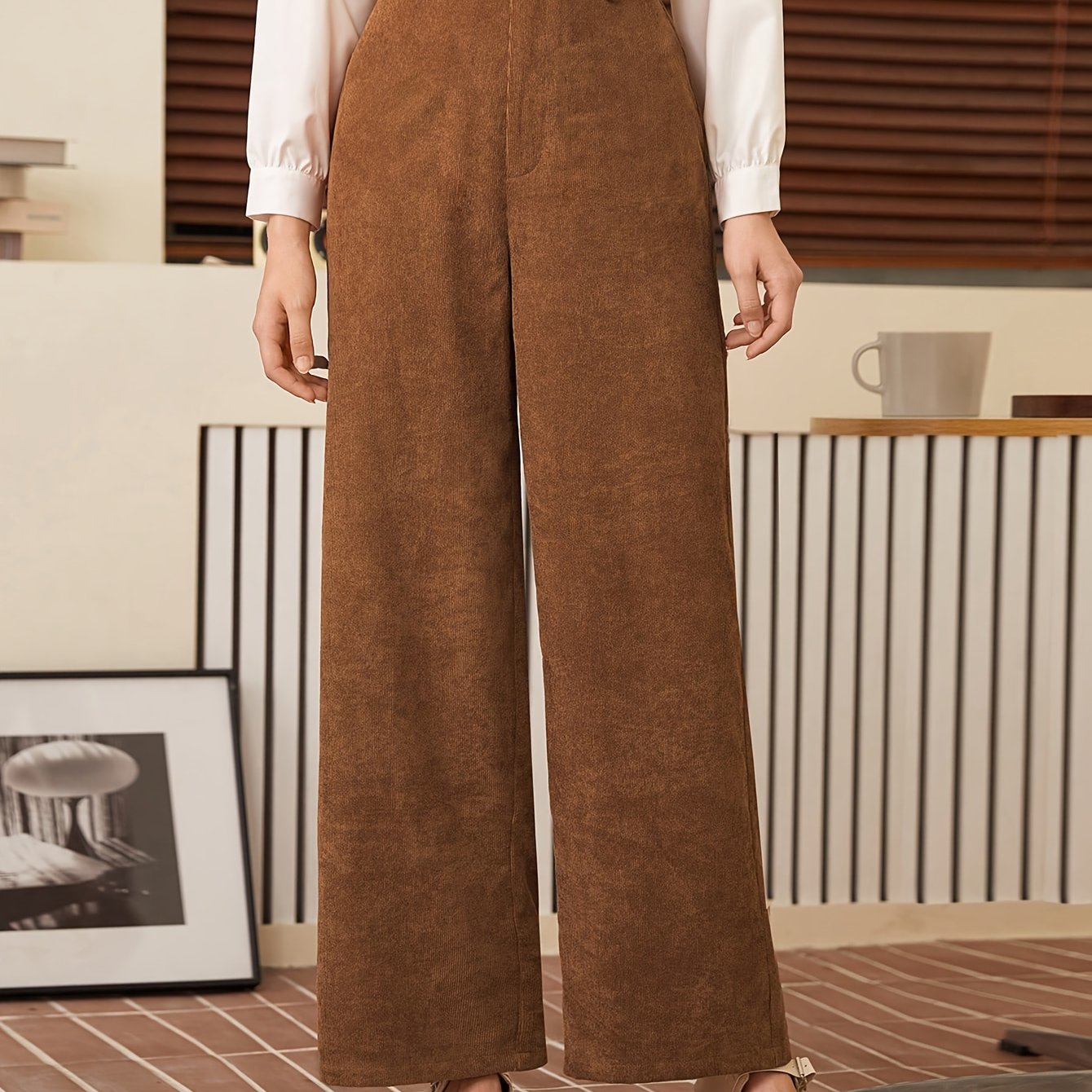 vlovelaw  Solid Color Wide Leg Pants, Casual High Waist Pants For Every Day, Women's Clothing