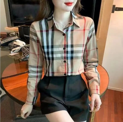 Women's Blouses & Shirts Designer Women Fashion Classic New Plaid T-Shirt Plus Size Casual Long Sleeve Top