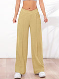 Solid Straight Leg Pants, Casual Asymmetrical Elastic Waist Pants For Spring & Fall, Women's Clothing