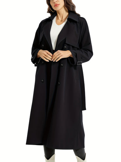 vlovelaw  Double Breasted With Pocket Trench Coat, Casual Long Sleeve Belted Trench Coat, Women's Clothing