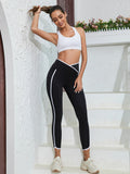 vlovelaw Cross Waist Contrast Color High Waist Sports Leggings, Running Workout Fitness Yoga Tight Pants, Women's Activewear