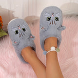 Cute Cartoon Cat Fuzzy Slippers, Creative Closed Toe Soft Sole Plush Flat Shoes, Winter Warm Home Slippers