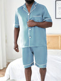 2PCS Plus Size Mens Luxury Sleepwear Set - Soft Short Sleeve Lapel Top & Pants - Lightweight, Summer-Ready, Comfortable Lounge Wear for Stylish Nights