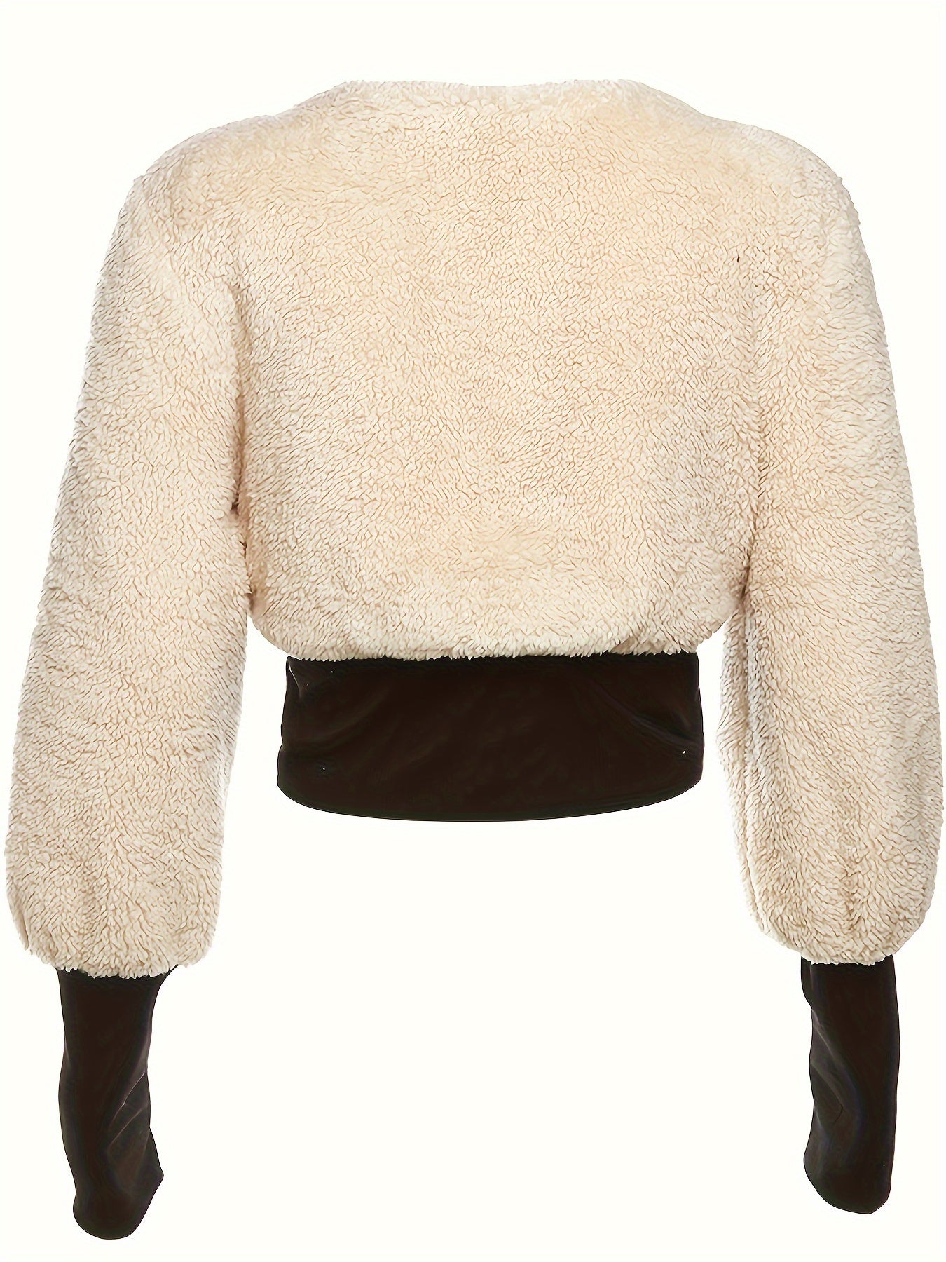 vlovelaw  Color Block Teddy Bear Coat, Stylish Zip-up Long Sleeve Crop Coat, Women's Clothing