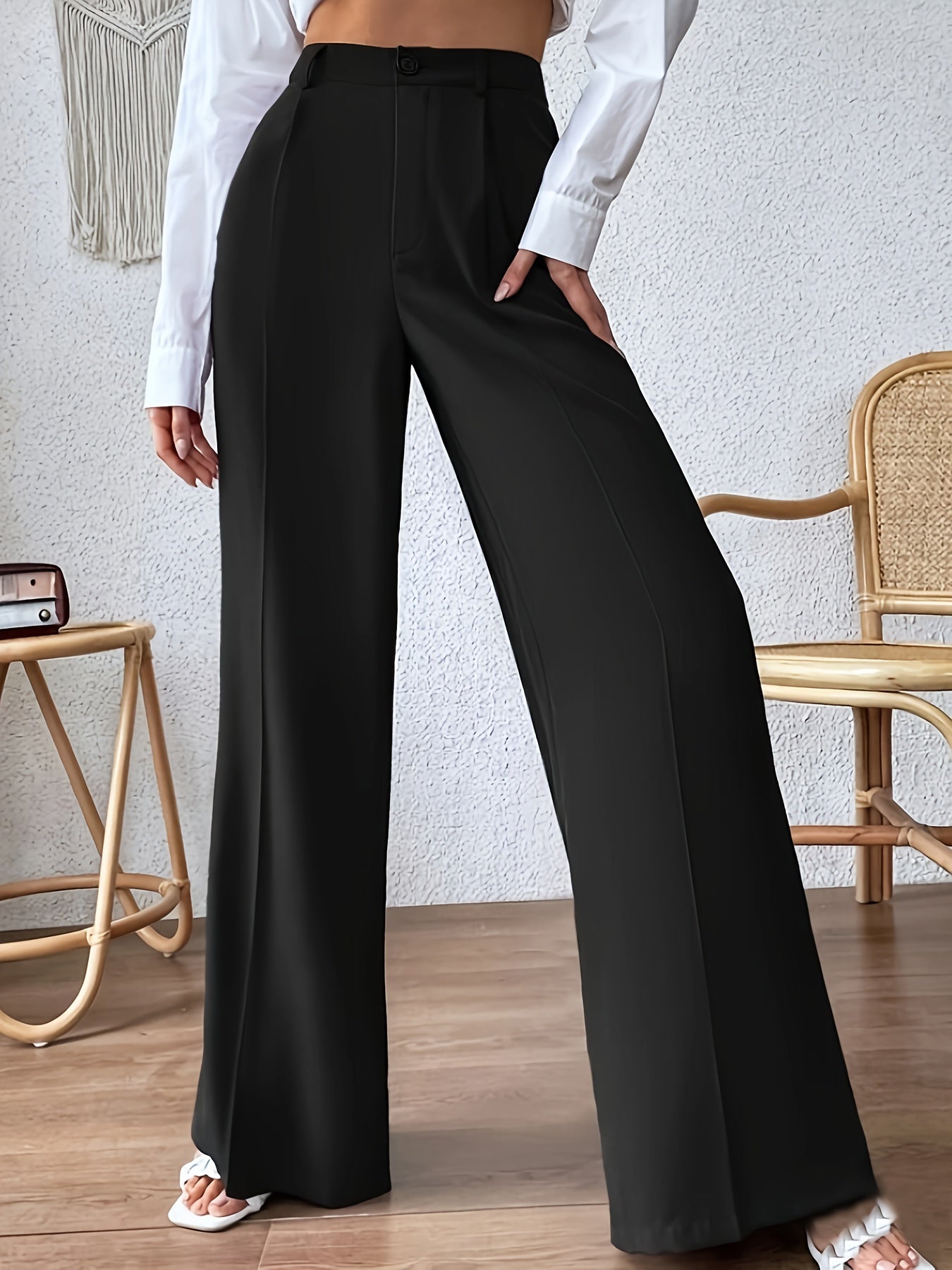 Plus Size Solid Wide Leg Pants, Elegant Loose Pants For Spring & Summer, Women's Plus Size Clothing