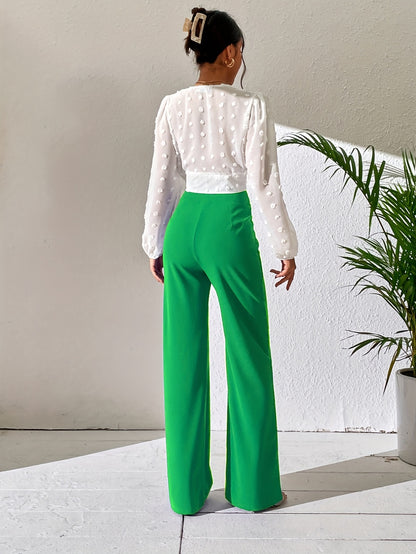 vlovelaw High Waist Tailored Pants, Elegant Solid Wide Leg Work Office Pants For Spring & Summer, Women's Clothing