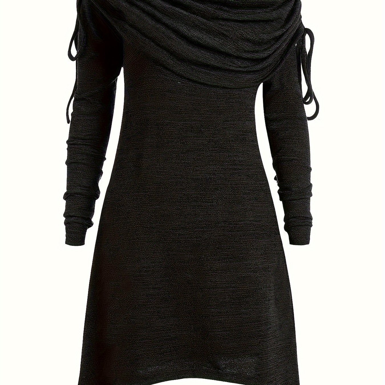 Solid Cowl Neck Dress, Elegant Long Sleeve Asymmetrical Dress, Women's Clothing