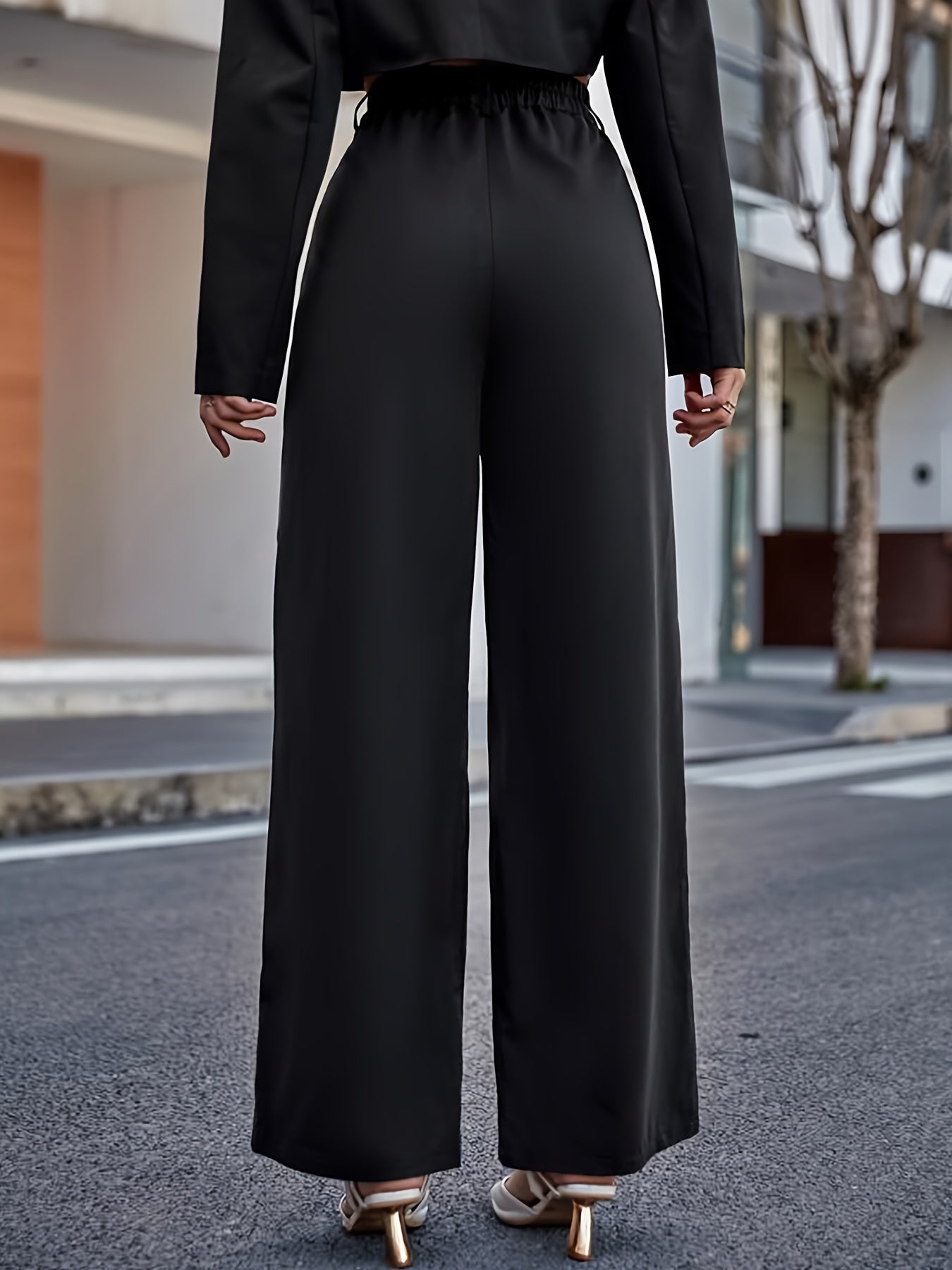 vlovelaw  Solid High Waist Pants, Elegant Wide Leg Pants, Women's Clothing