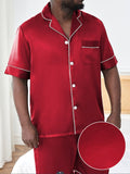 2PCS Plus Size Mens Luxury Sleepwear Set - Soft Short Sleeve Lapel Top & Pants - Lightweight, Summer-Ready, Comfortable Lounge Wear for Stylish Nights