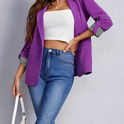 vlovelaw  V-neck Pocket Basic Blazer Coat, Casual Long Sleeve Fashion Loose Blazer Outerwear, Women's Clothing