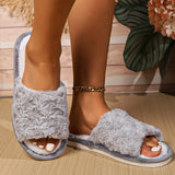 Romantic Rose Design Plush Slippers, Open Toe Soft Sole Flat Winter Shoes, Cozy & Warm Home Slippers For Valentine's Day