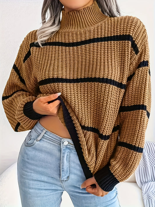 vlovelaw  Striped Color Block Crew Neck Sweater, Casual Long Sleeve Loose Fall Winter Knit Sweater, Women's Clothing