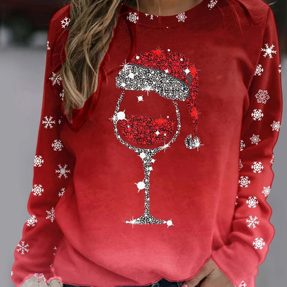 vlovelaw  Christmas Snowflake Print Crew Neck Sweatshirt, Long Sleeve Casual Sports Pullover Top, Women's Clothing